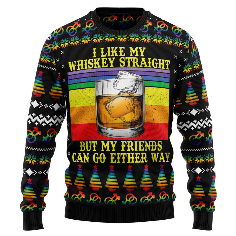 LGBT Whiskey Straight Ugly Christmas Sweater for men and women