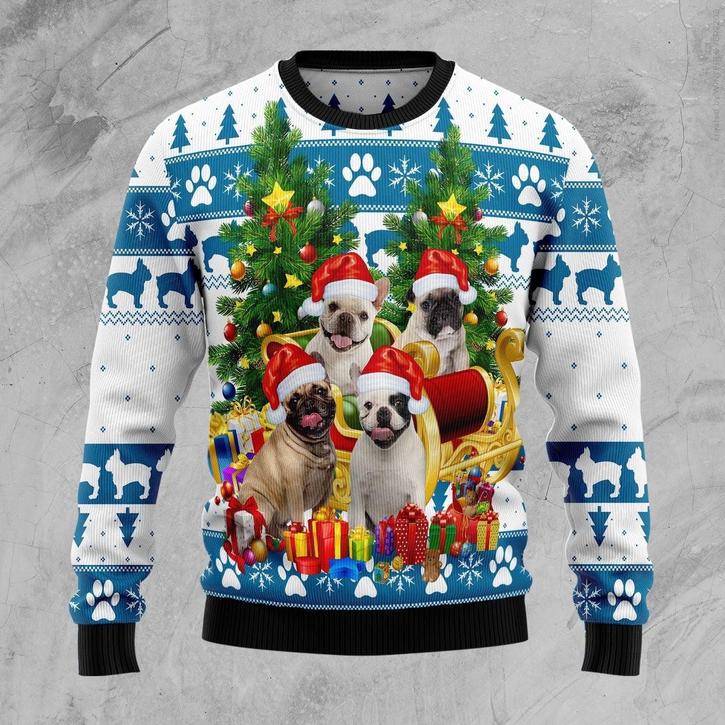 French Bulldog Greeting Ugly Christmas Sweater For Men & Women