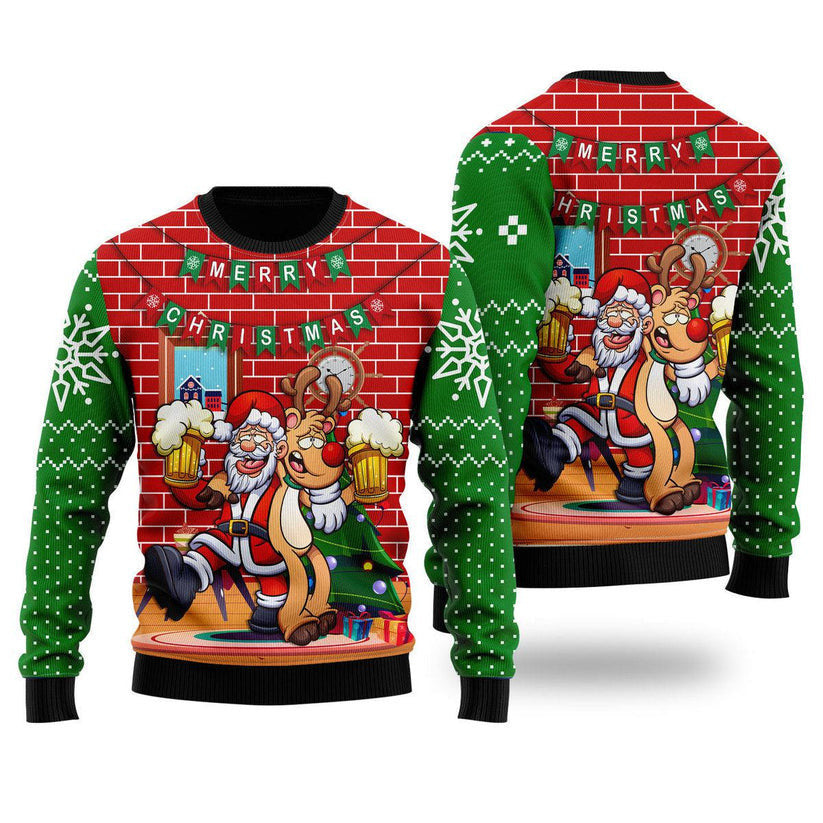 Santa Claus Drunk Merry Xmas Funny Ugly Christmas Sweater For Men & Women