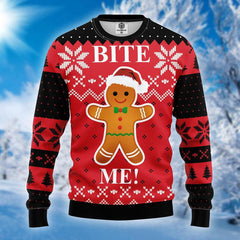 Merry Christmas Funny Bite Me Ugly Christmas Sweater For Men & Women Adult