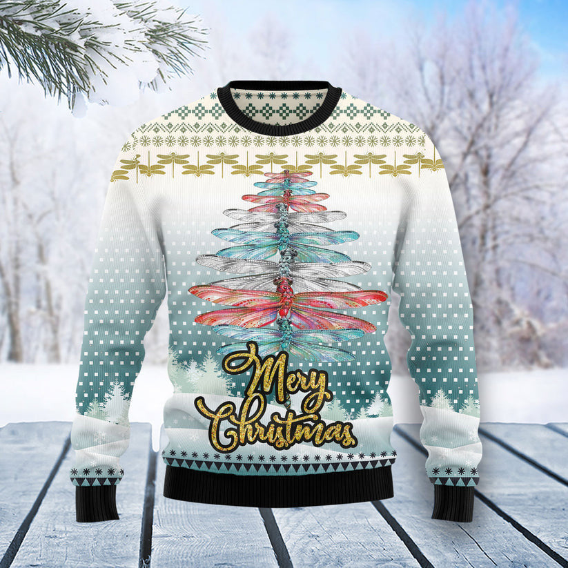 Dragonfly Color Christmas Tree Ugly Christmas Sweater for men and women