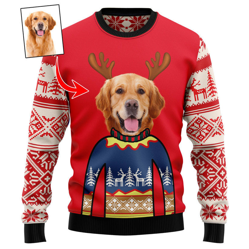 Custom Photo Merry Christmas Golden Retriever Ugly Christmas Sweater