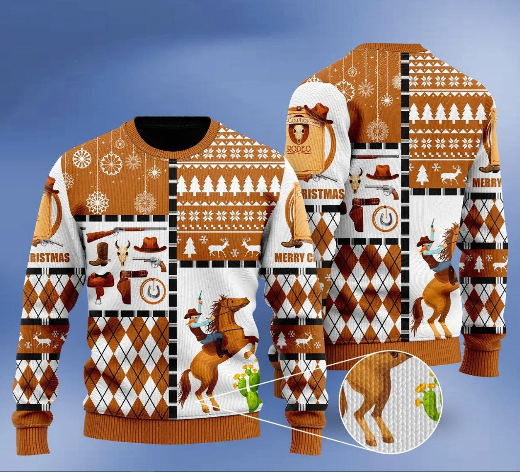 Horse Cowboy Merry Christmas Ugly Christmas Sweater for men and women