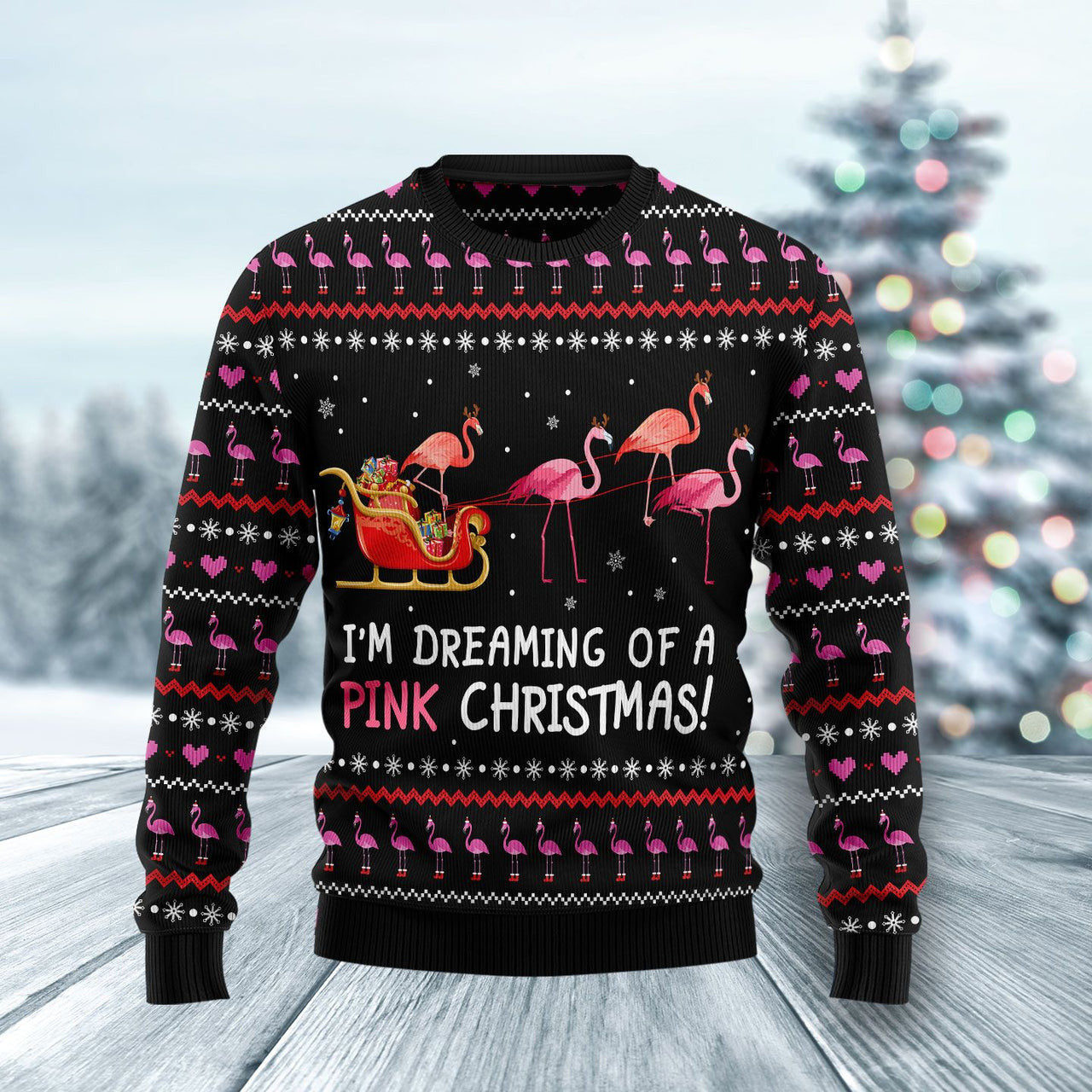 Flamingo I?m Dreaming Of A Pink Ugly Christmas Sweater For Men & Women