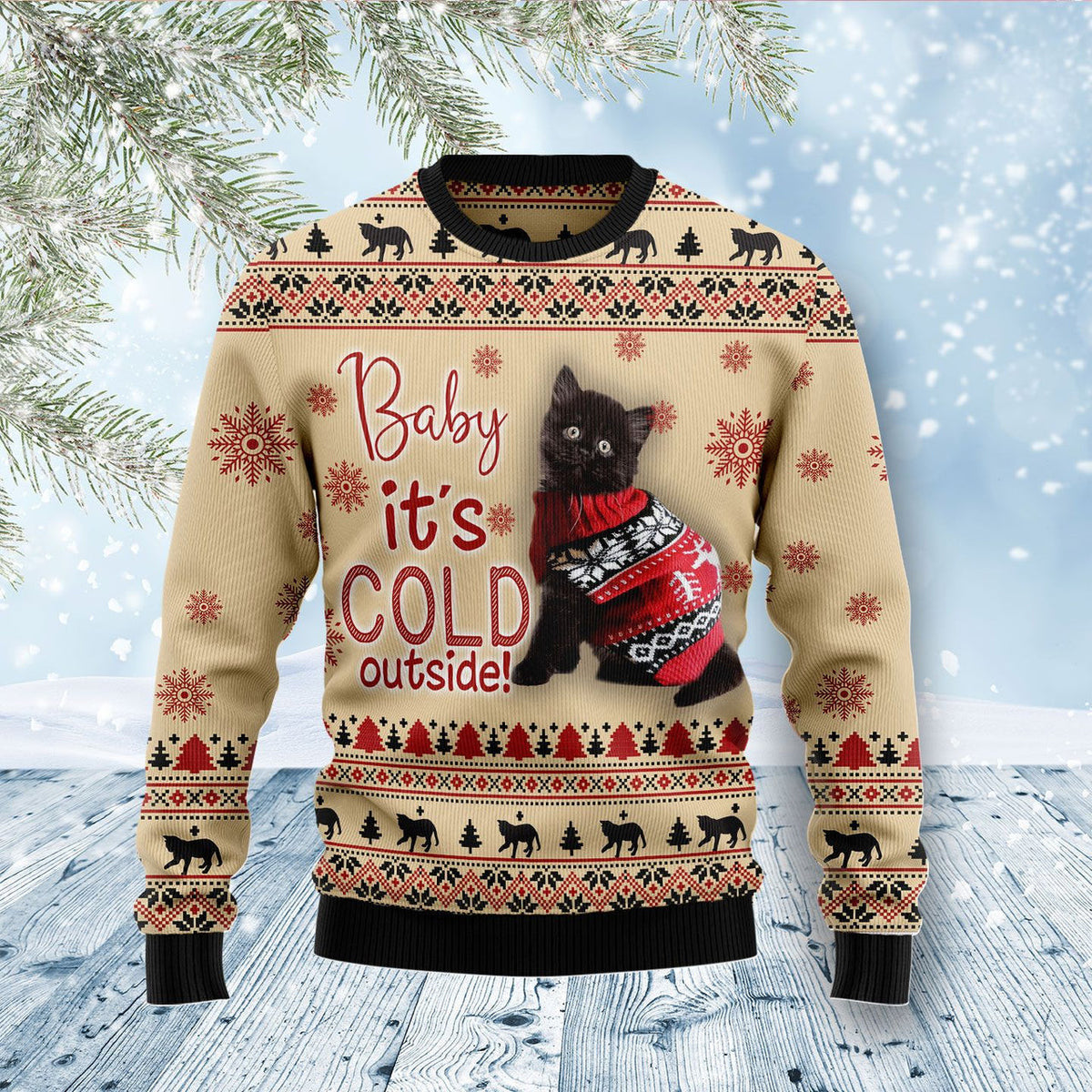 Black Cat Baby Ugly Christmas Sweater, Christmas gift for cat lover