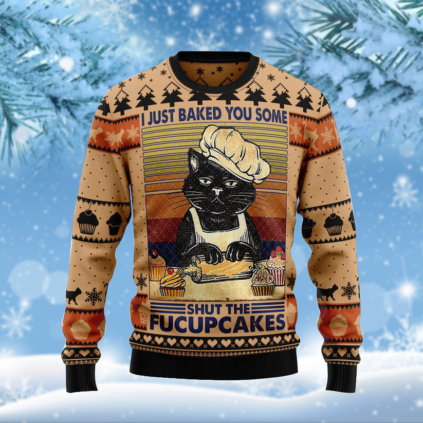 Funny Cat Bakes Cake Ugly Christmas Sweater For Men & Women Adult - Christmas Gifts