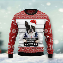 Boston Terrier I Knocked Over The Christmas Tree Ugly Christmas Sweater For Men, women, Adult