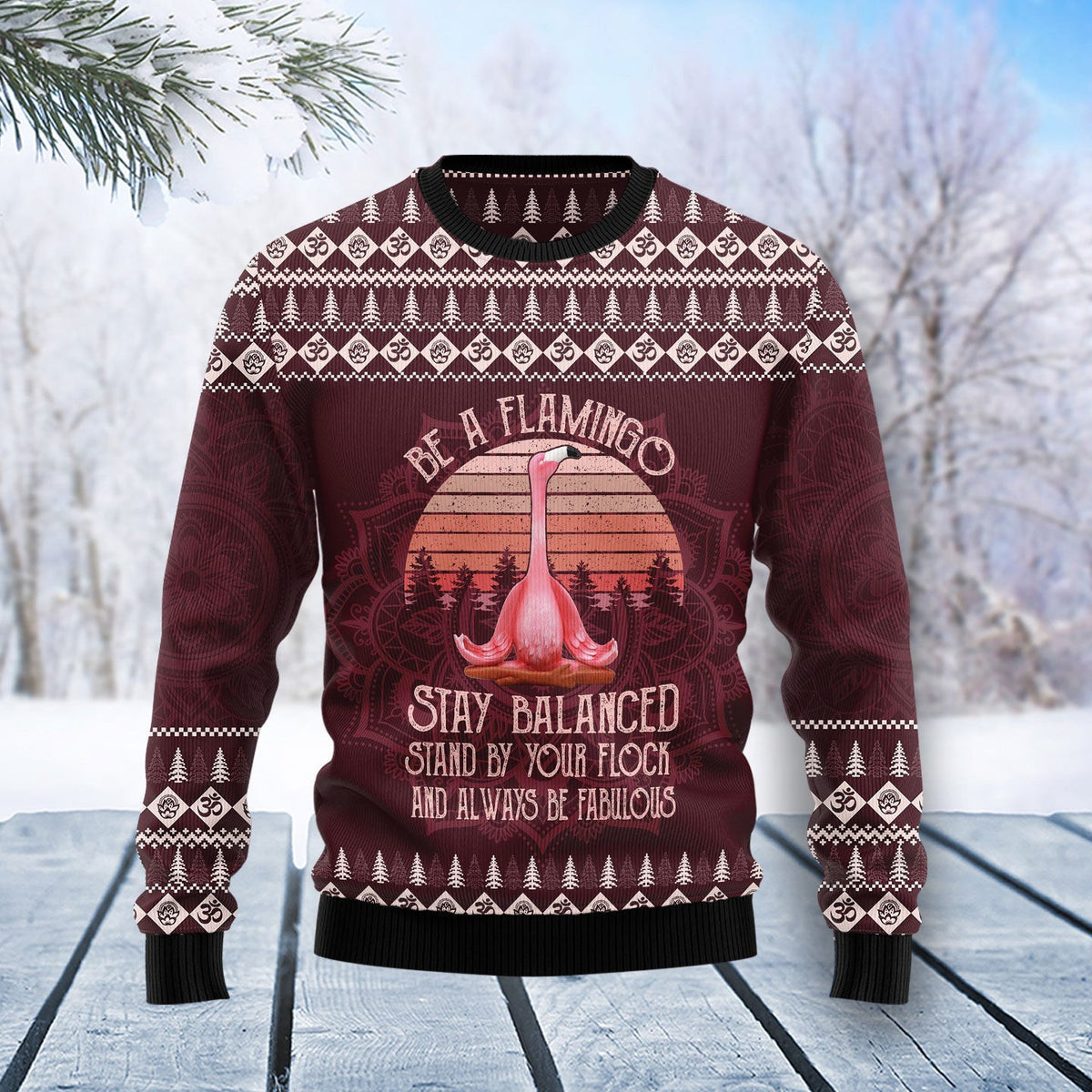 Flamingo Yoga Ugly Christmas Sweater For Men & Women