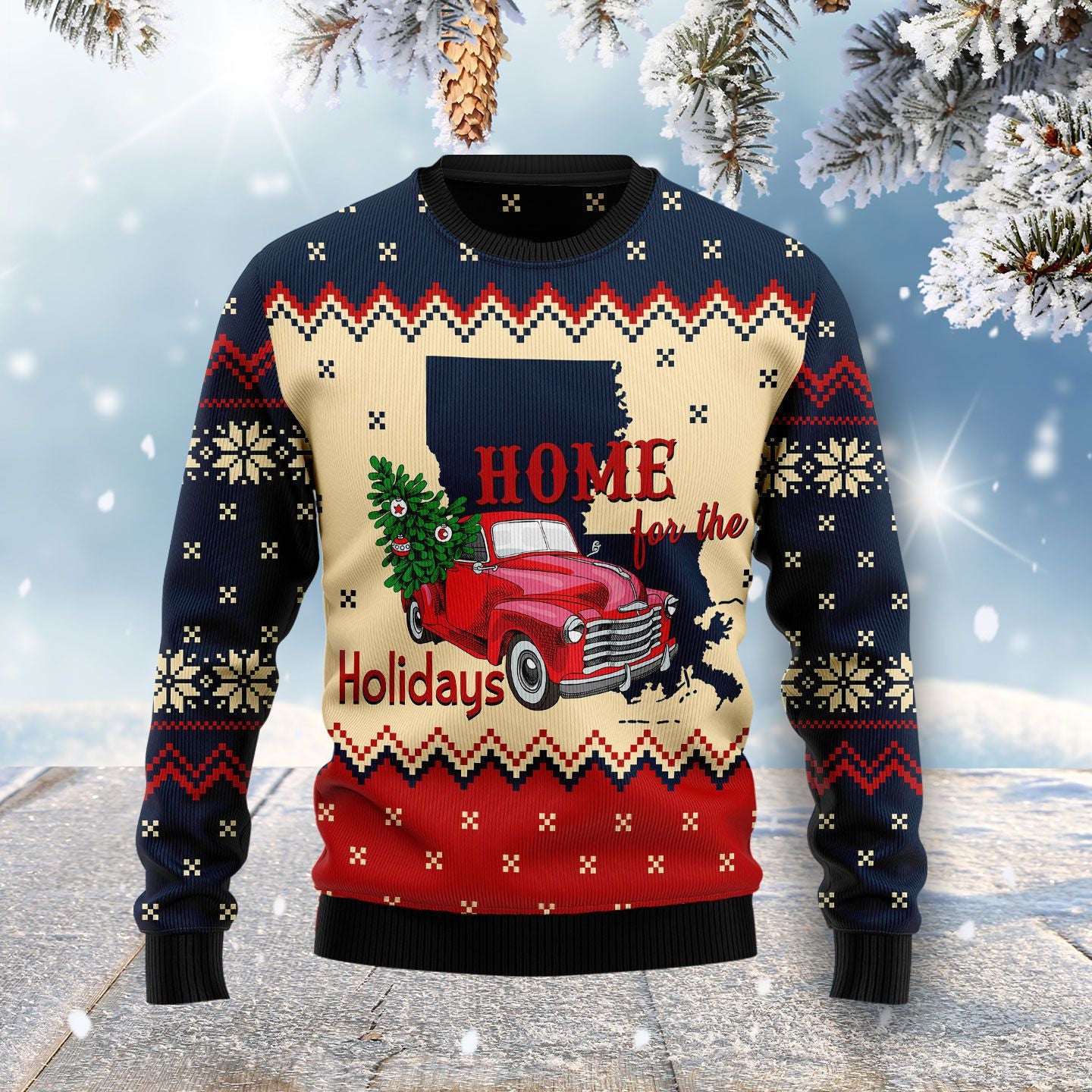 Home For The Holidays Louisiana Ugly Christmas Sweater For Men & Women