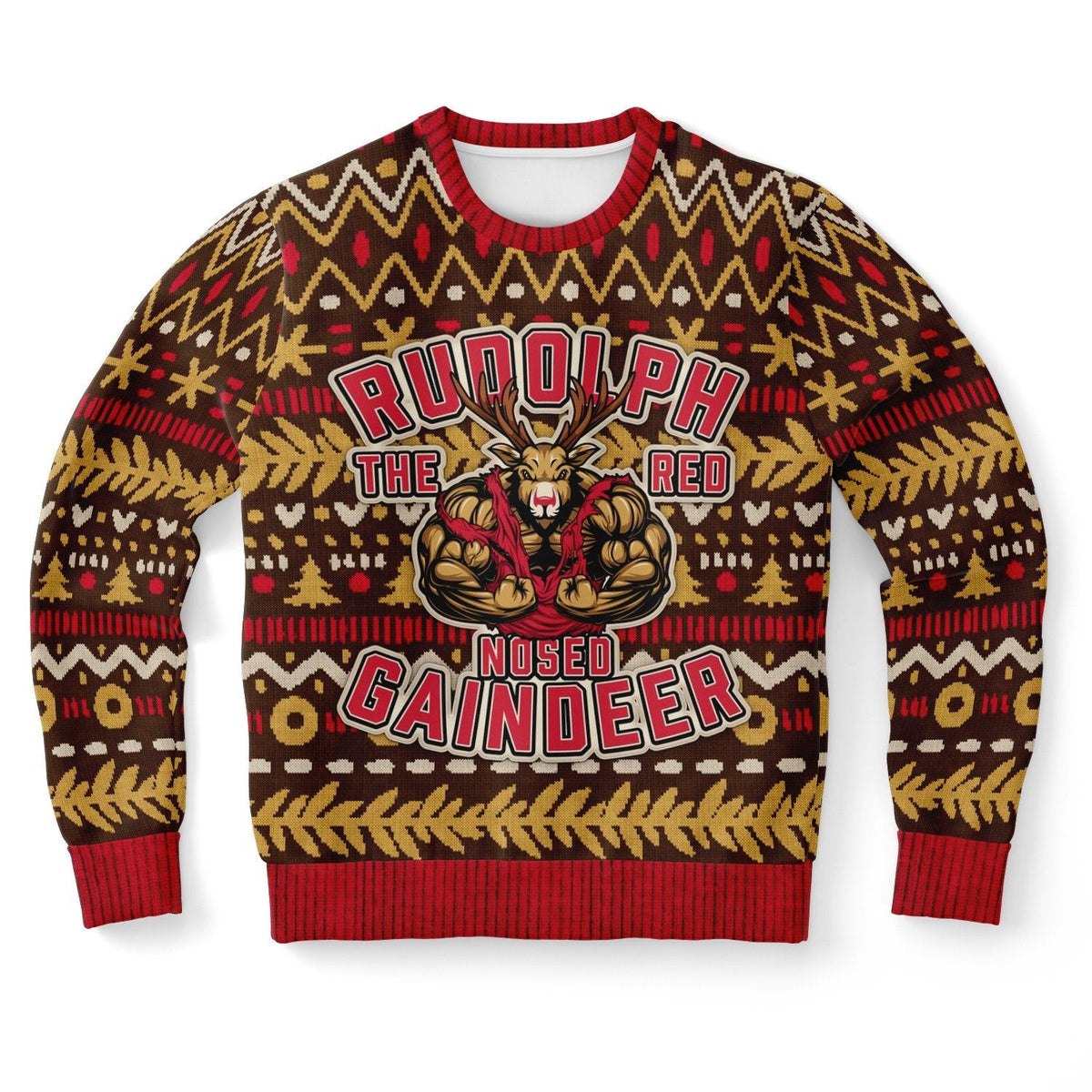 Muscle Rudolph the Red Nosed Gaindeer Ugly Christmas Sweater