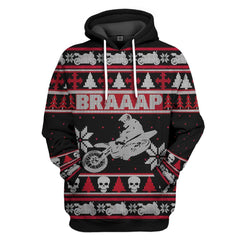 3D Braaap Dirt Bike Ugly Christmas Sweater Hoodie Apparel