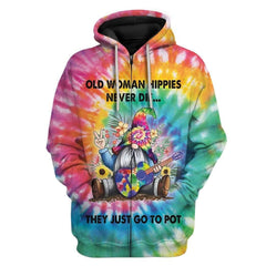 Sunflower Hippie Old Woman Never Die Custom Hoodie Apparel 3D All Over Print