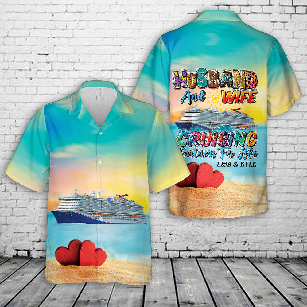 Custom Couple Name Carnival Cruise Line Mardi Gras Valentine's Day Hawaiian Shirt