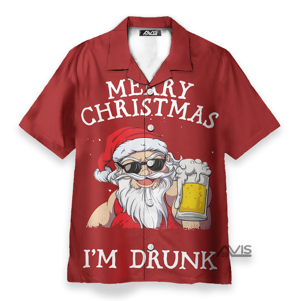 Christmas Santa Claus Drinking Beer "I'm Drunk" - Hawaiian Shirt