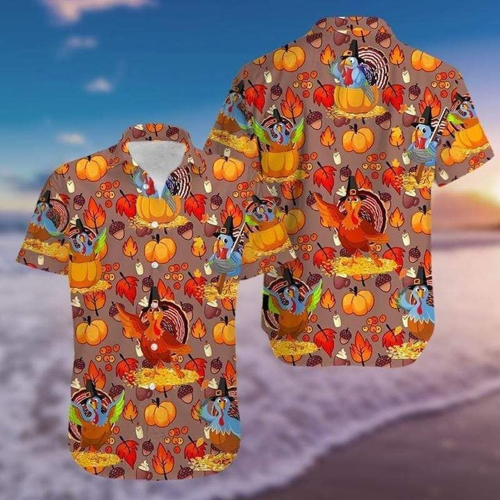 Happy Thanksgiving Funny Cartoon Turkey Hawaiian Shirt