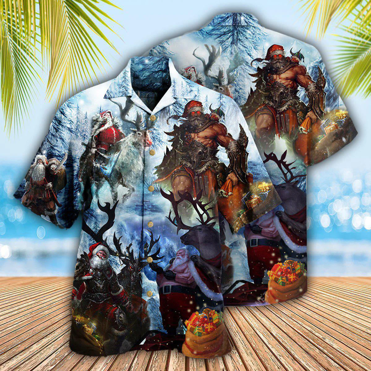 Christmas Stay Cool Santa Claus Reindeer Hawaiian Shirt