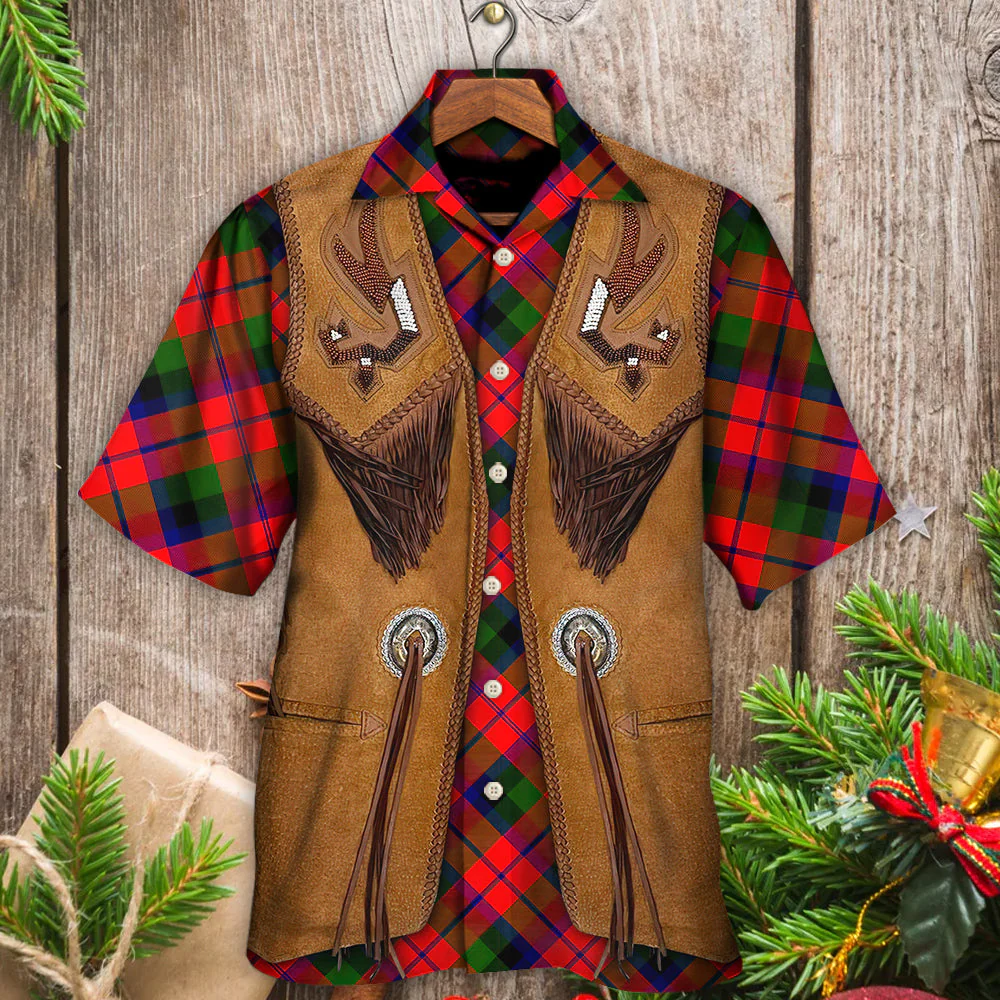 Christmas Santa Vintage Fringe Leather Suede Vest Hawaiian Shirt