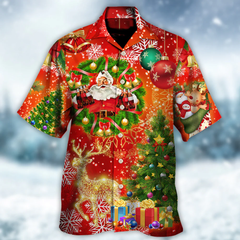 Christmas Santa Claus Drinking Christmas Tree Red Light Hawaiian Shirt