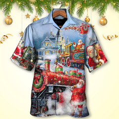 Christmas Santa Claus Train Gift For Xmas Painting Style Hawaiian Shirt