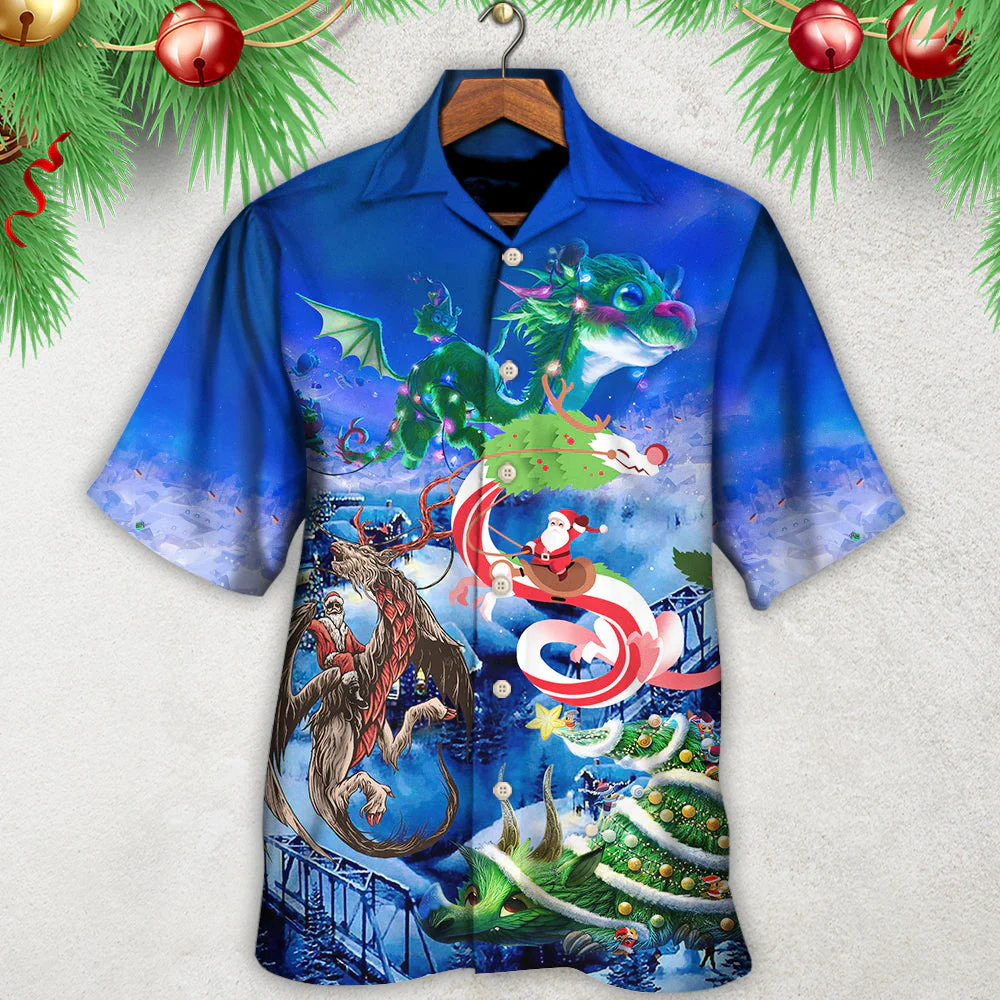 Christmas Santa Riding A Dragon Hawaiian Shirt