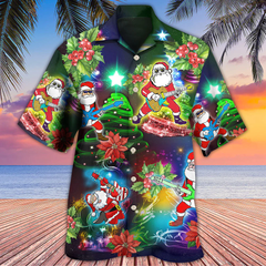 Guitar Music Santa So High Christmas Hawaiian Shirt