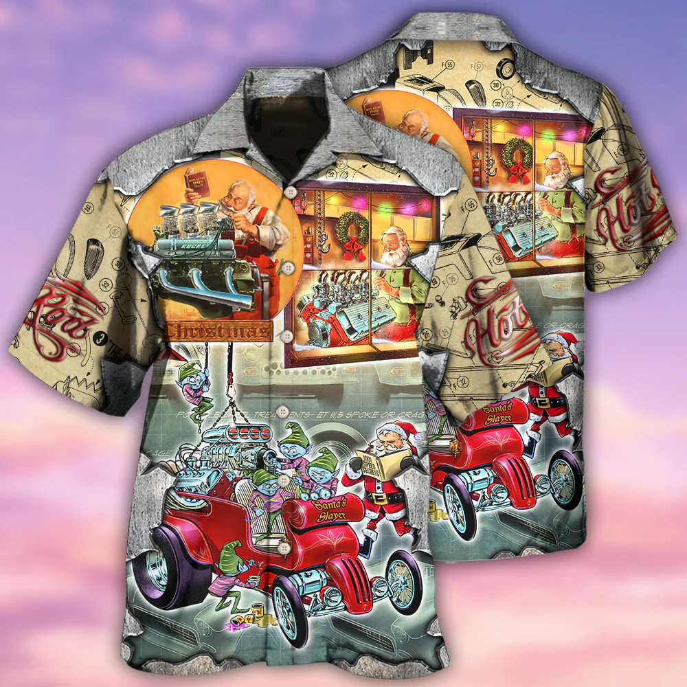 Hot Rod Merry Christmas Night Hawaiian Shirt