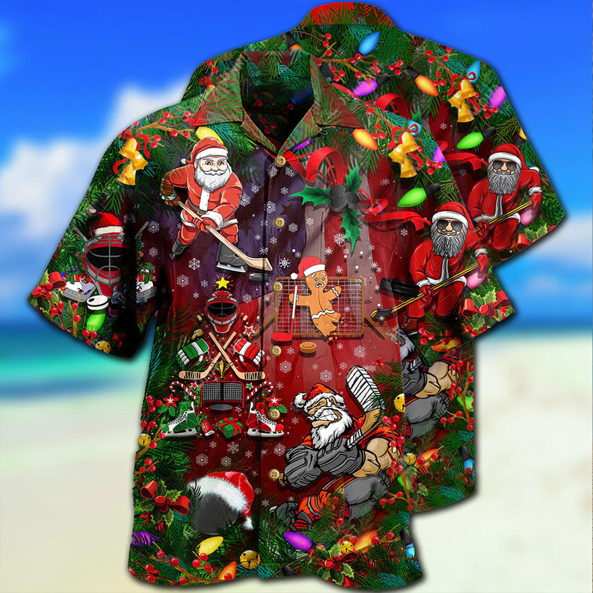 Christmas Come On Play Hockey With Santa Claus And Reindeer So Nice Hawaiian Shirt