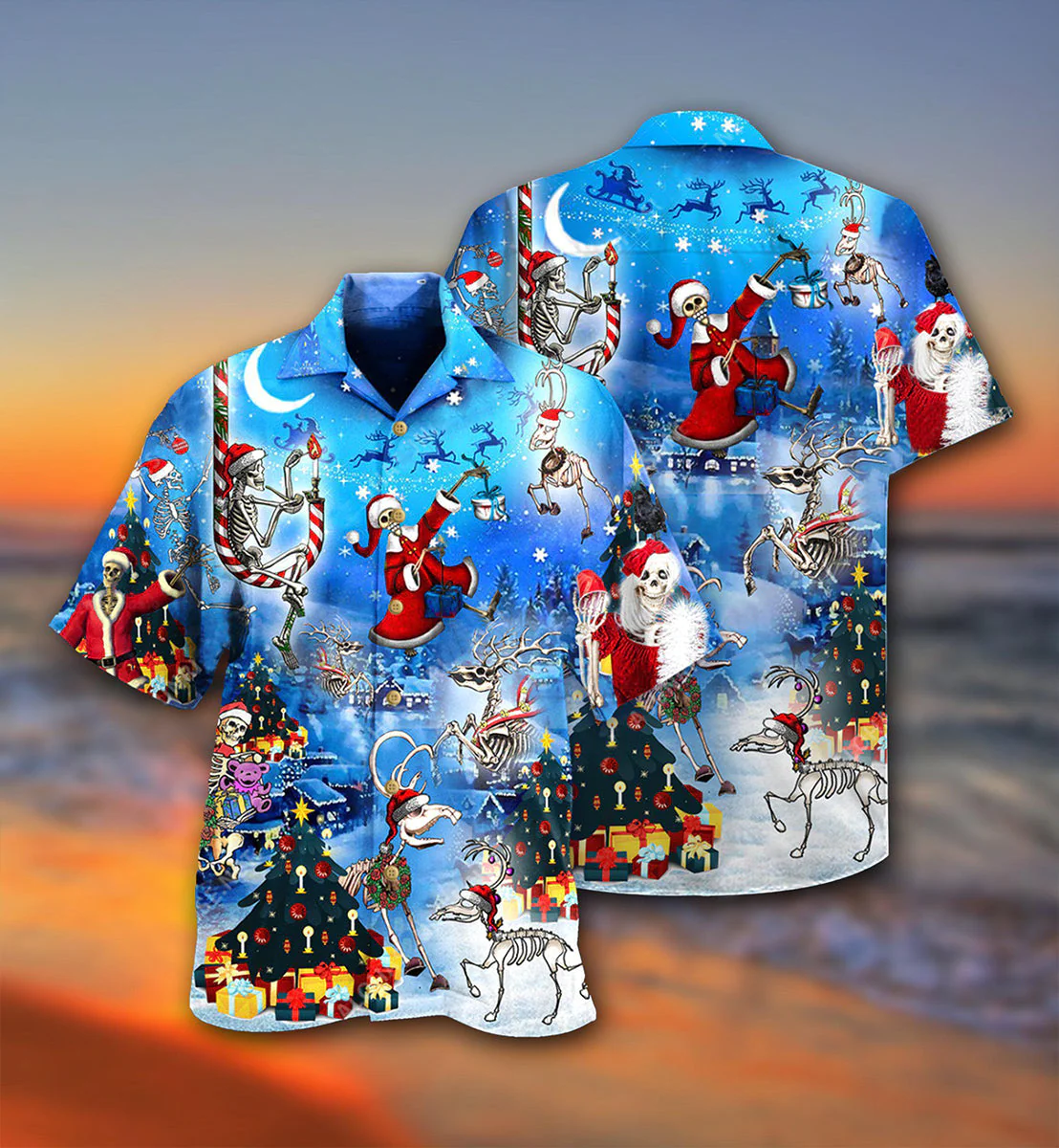 Christmas And Skull Merry Xmas Night Hawaiian Shirt