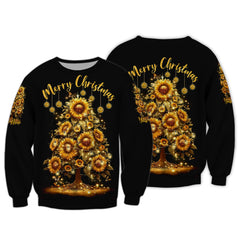 Custom Unisex Shirt, Merry Christmas, Christmas Tree, Sunflower Shirt, Christmas Hoodie, Shirt For Christmas