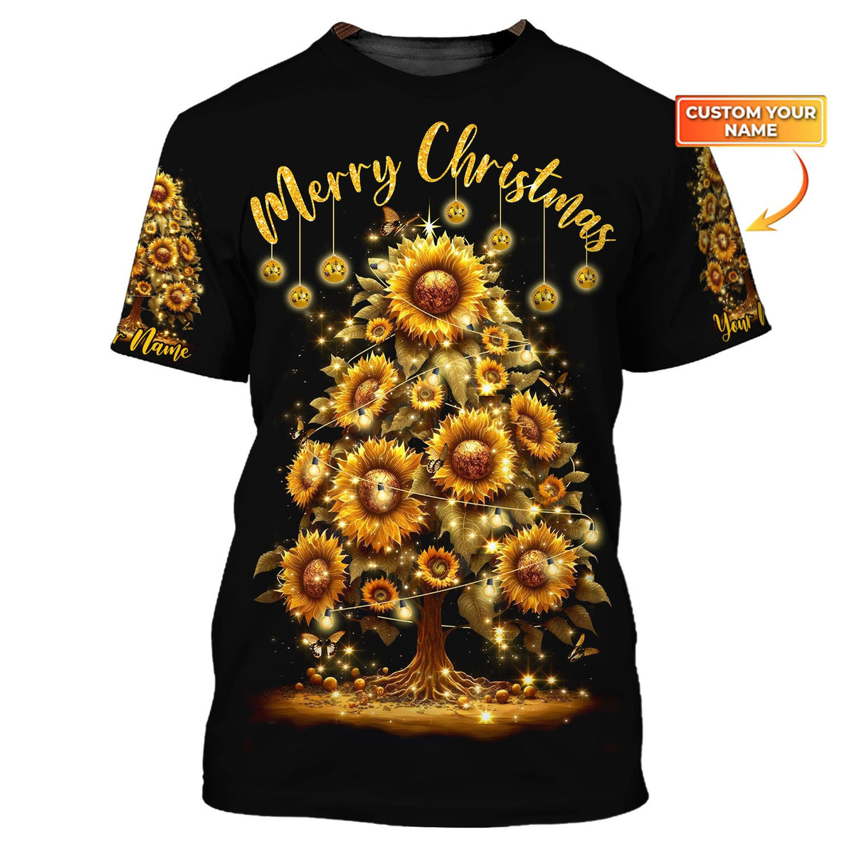 Custom Unisex Shirt, Merry Christmas, Christmas Tree, Sunflower Shirt, Christmas Hoodie, Shirt For Christmas