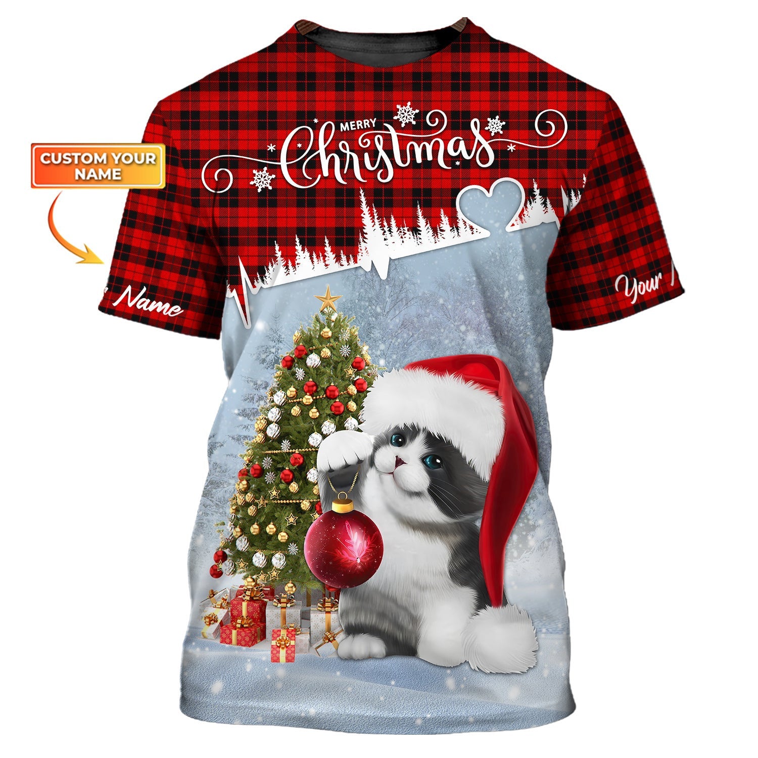 Custom Unisex Shirt, Christmas Tree and Cat T-Shirt, Christmas Hoodie, Shirt For Christmas