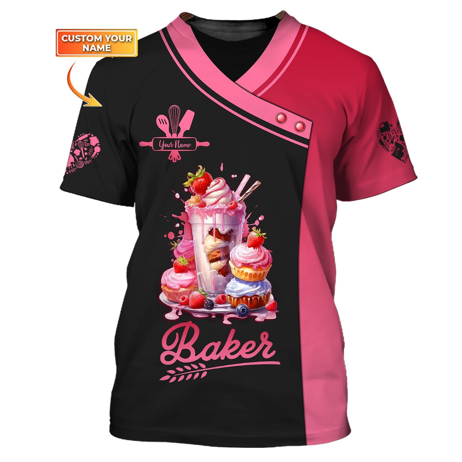 Woman Shirt, Custom Name Baker Shirt, Bakery Chef Shirt, Baking Lovers Gift