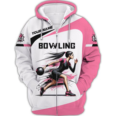 Woman Shirt, Custom Name Bowling Zip Polo Shirt, Shirt for Bowling Player, Bowling T-shirt