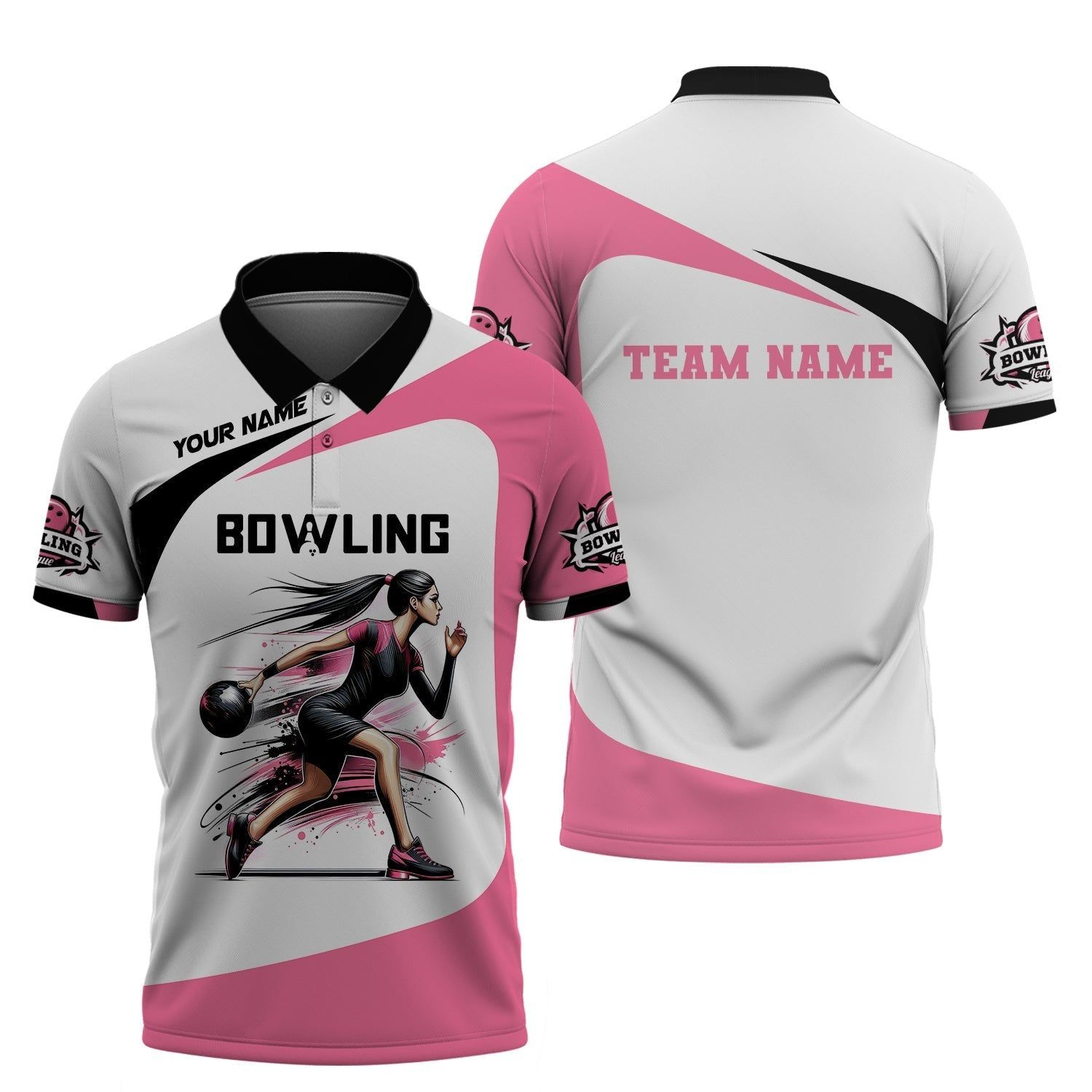 Woman Shirt, Custom Name Bowling Zip Polo Shirt, Shirt for Bowling Player, Bowling T-shirt