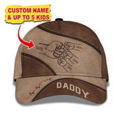 Personalized Classic Cap - Outline Fist Bump Daddy - Father's Day Gift For Dad Grandpa Husband