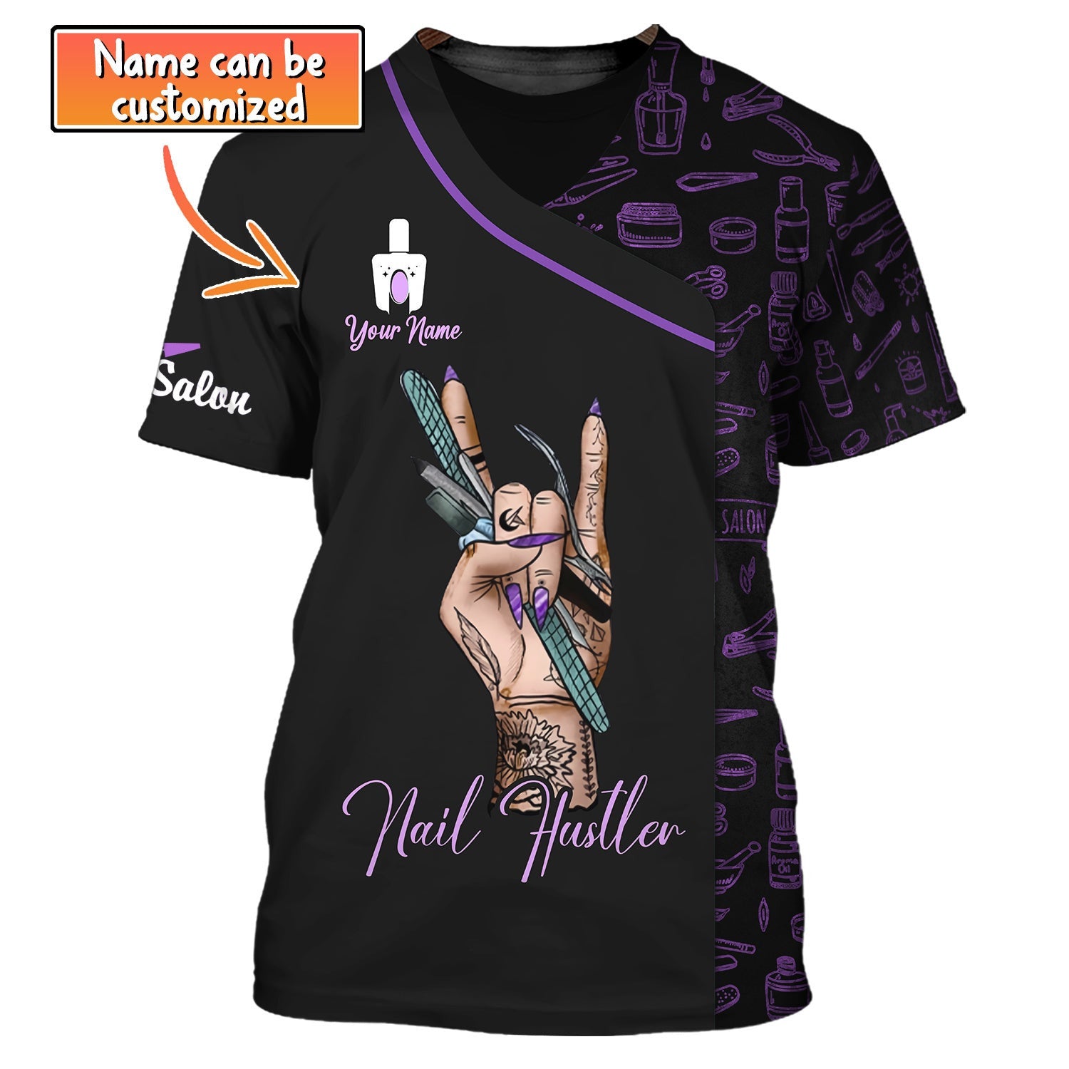 Woman Shirt, Custom Name Nail Artist Shirt, Nail Hustler, Nail Salon T-Shirt