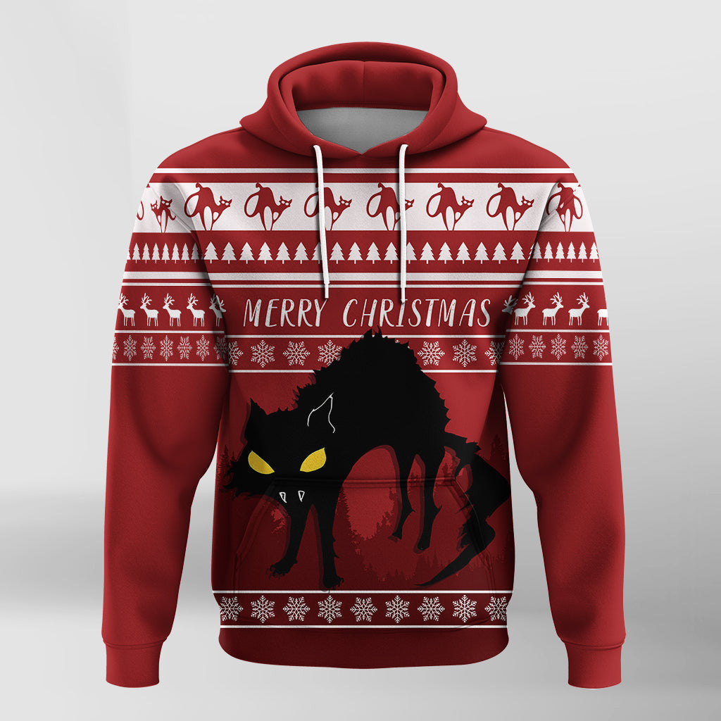 Jolakotturinn Iceland Yule Cat With Christmas Pattern Hoodie