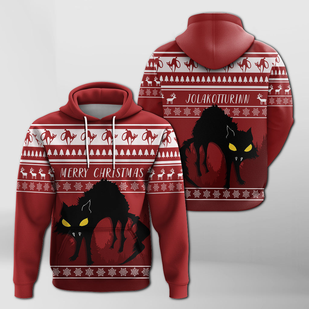 Jolakotturinn Iceland Yule Cat With Christmas Pattern Hoodie LT7