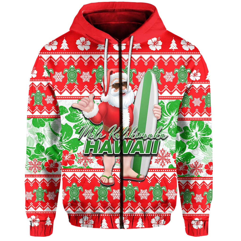 Hawaii Mele Kalikimaka Christmas Zip Hoodie Cool Santa Claus LT6