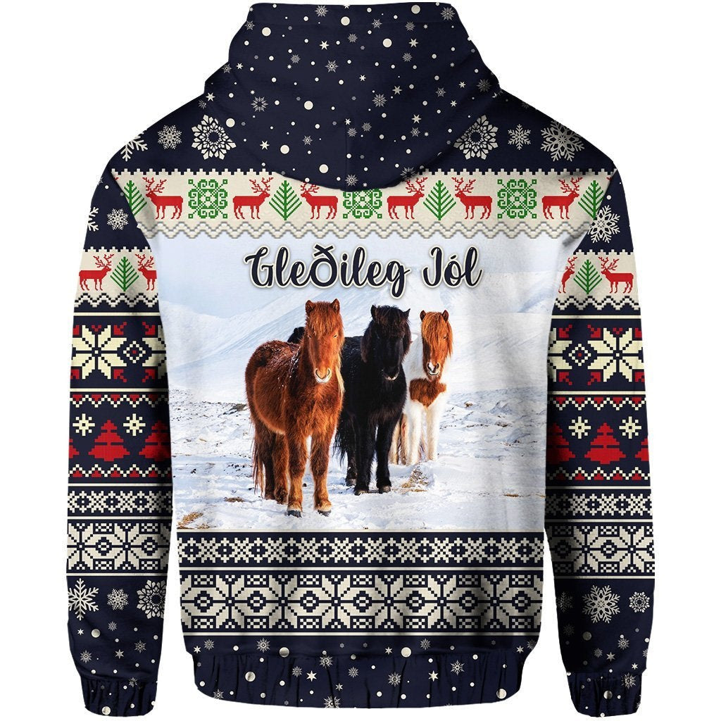 Icelandic Horse Christmas Personalized 3D Hoodie Navy