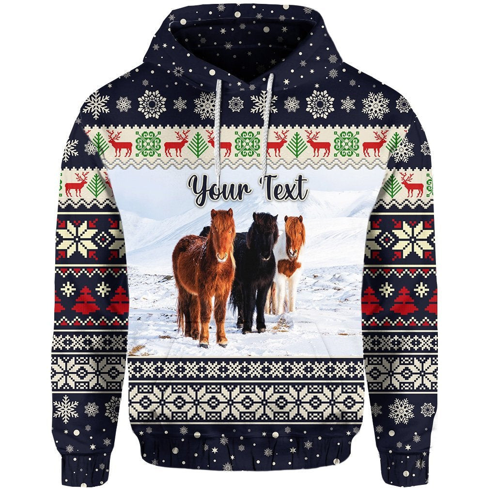 Icelandic Horse Christmas Personalized 3D  Hoodie Navy