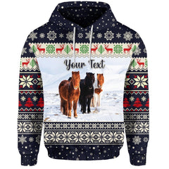 Icelandic Horse Christmas Personalized 3D  Hoodie Navy