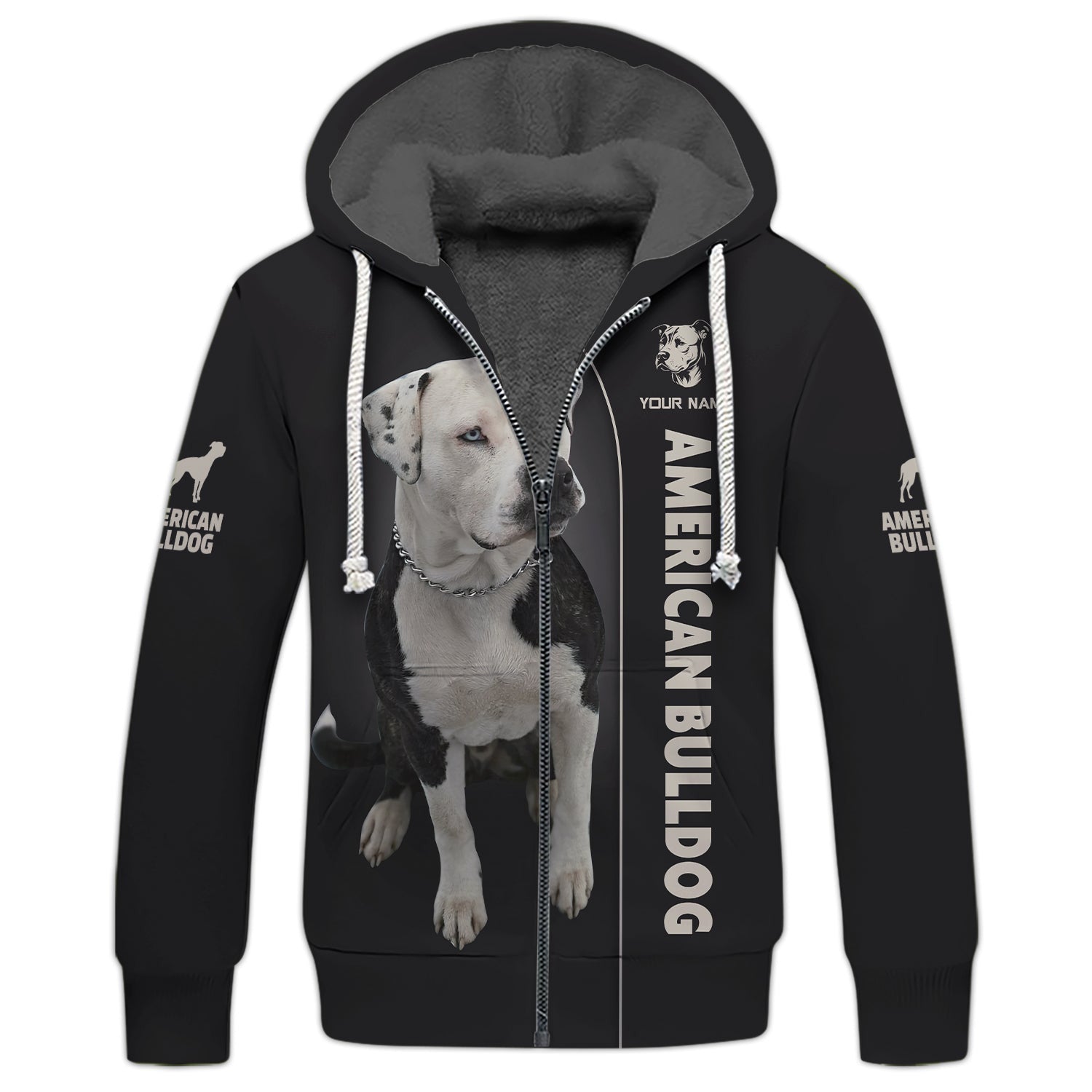 3D Full Print American Bulldog Zipper Hoodie Personalized Name Gift For Dog Lovers