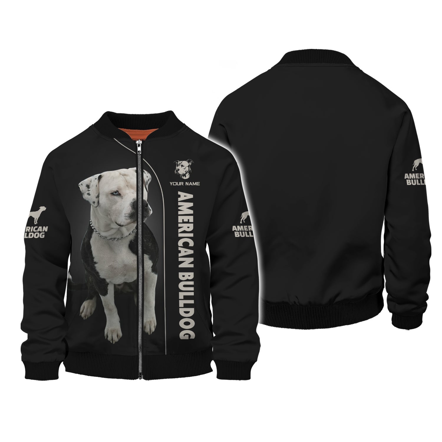 3D Full Print American Bulldog Zipper Hoodie Personalized Name Gift For Dog Lovers