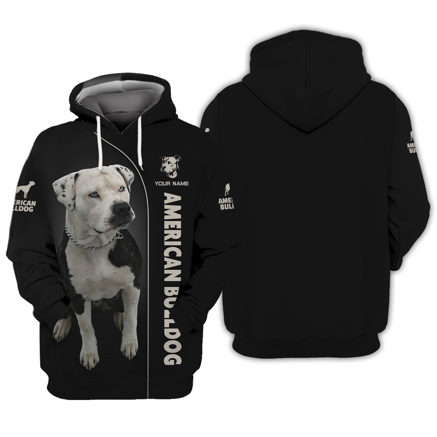 3D Full Print American Bulldog Zipper Hoodie Personalized Name Gift For Dog Lovers