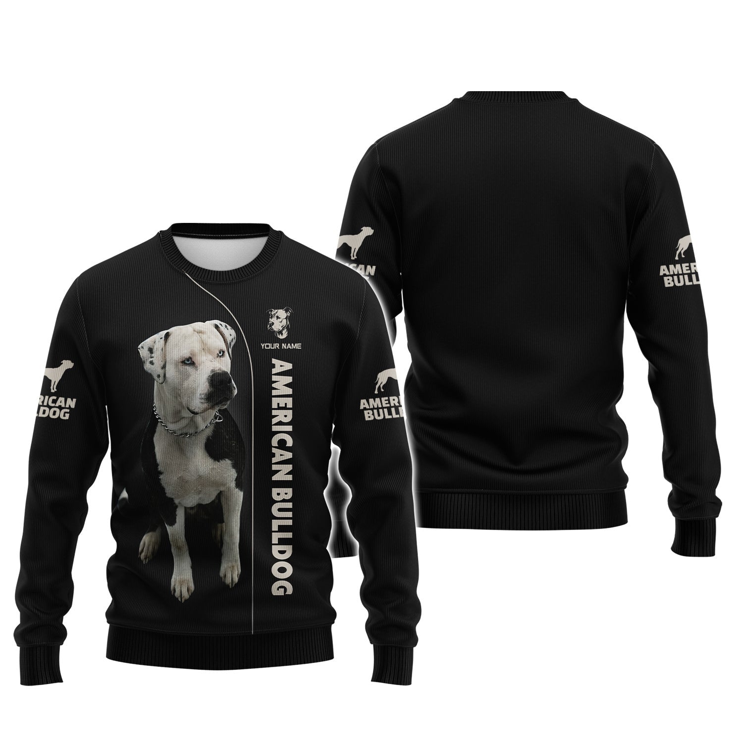 3D Full Print American Bulldog Zipper Hoodie Personalized Name Gift For Dog Lovers