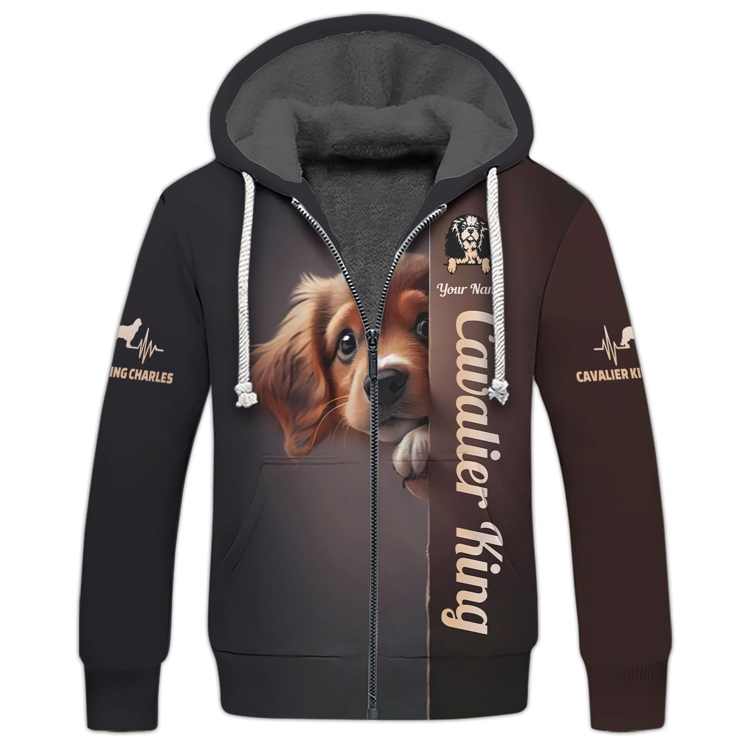 3D Full Print Cavalier King Charles Spaniel Dog Zipper Hoodie Personalized Name Gift For Dog Lovers