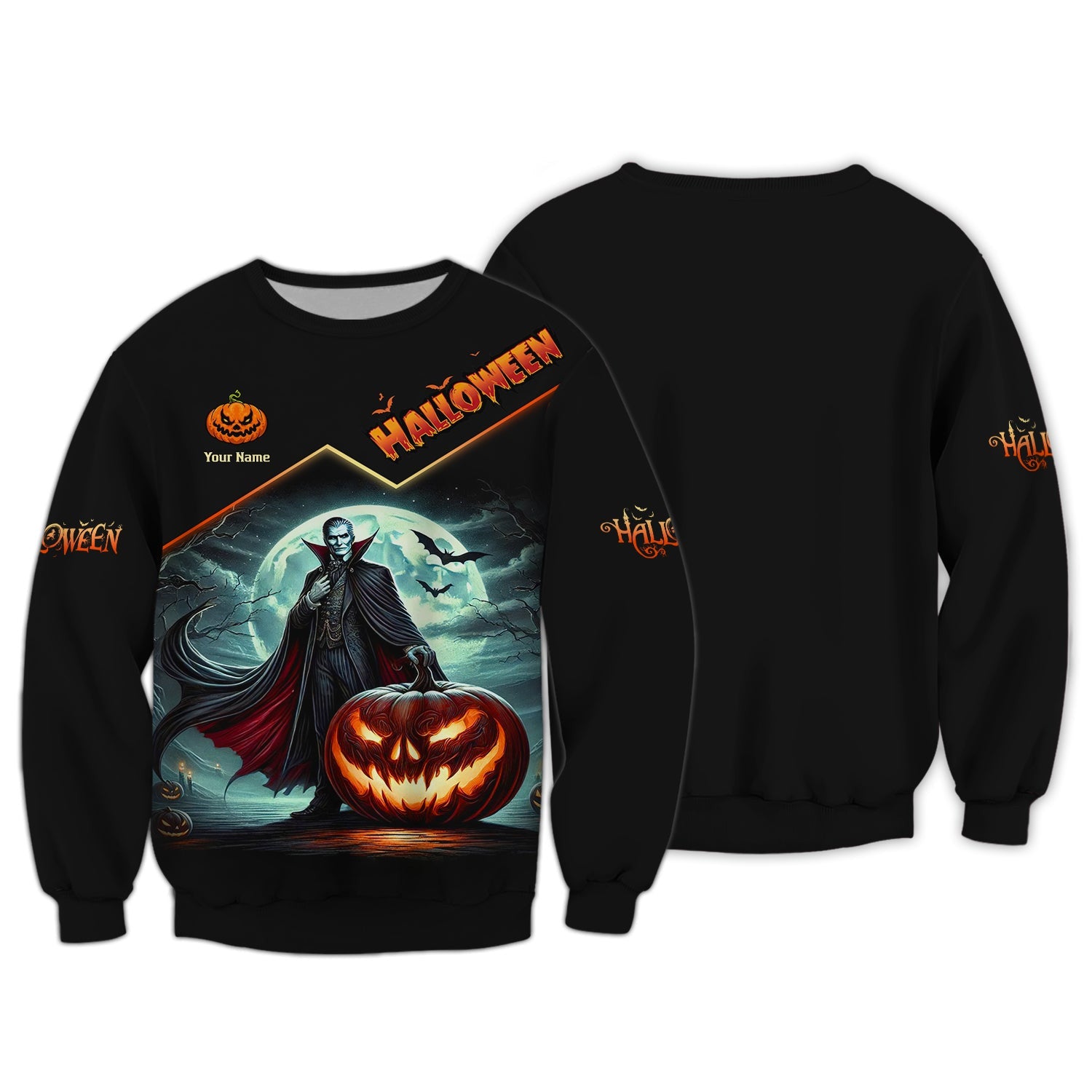 3D Full Print Dracula With Pumpkin T-Shirts Personalized Name Gift For Halloween Lovers