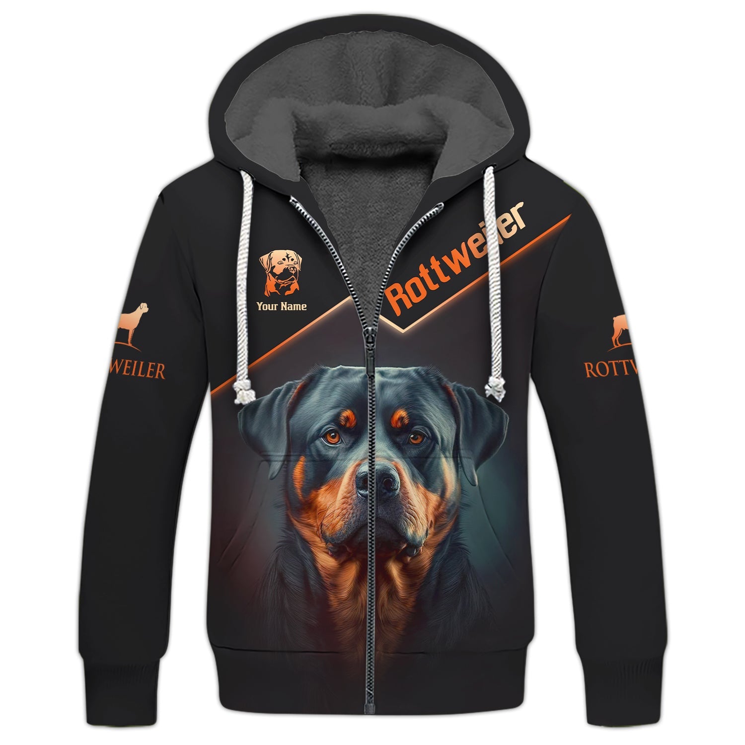 3D Full Print Brave Rottweiler Zipper Hoodie Personalized Name Gift For Rottweiler Lovers