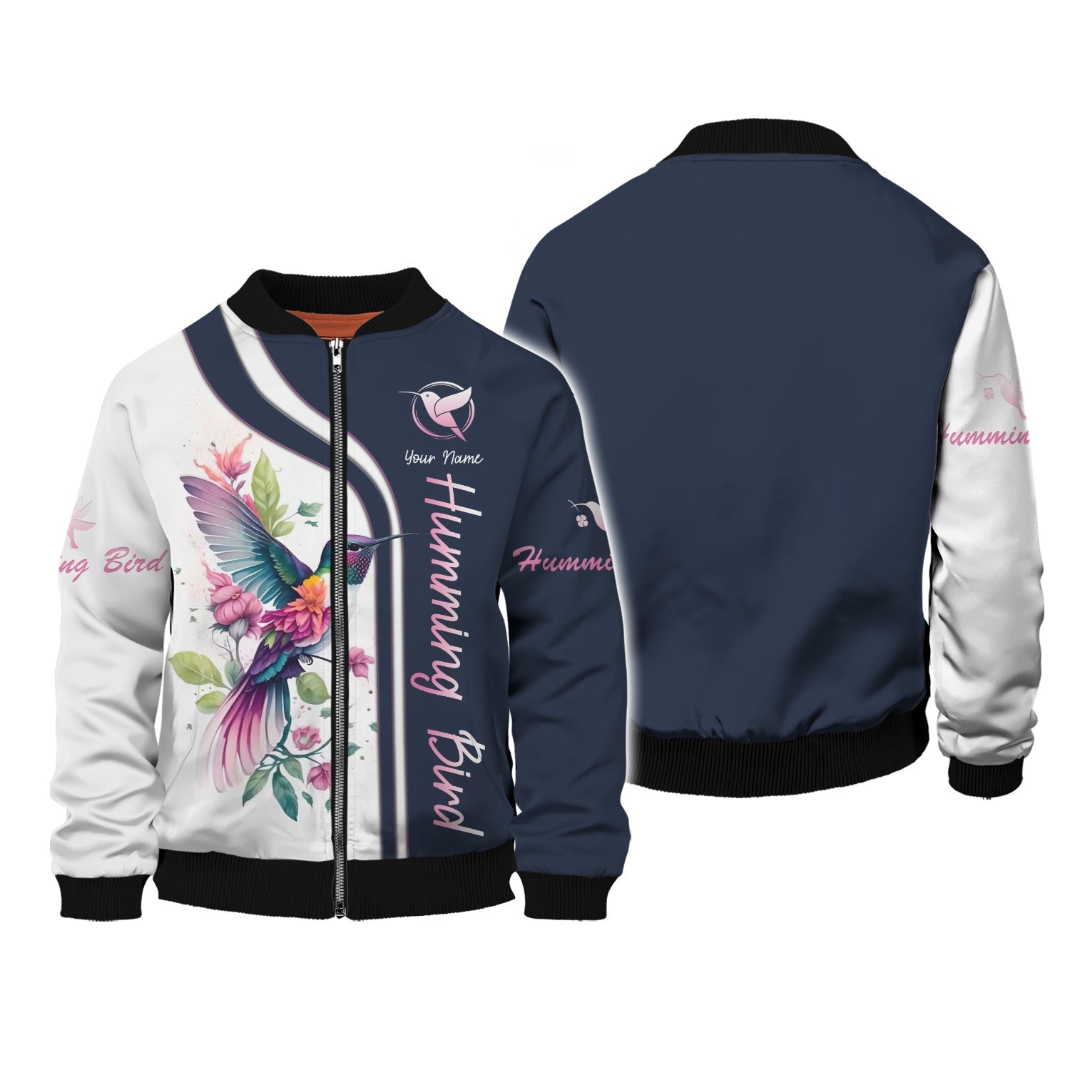 3D Full Print Hummingbird With Flowers Zipper Hoodie Personalized Name Gift For Hummingbird Lovers